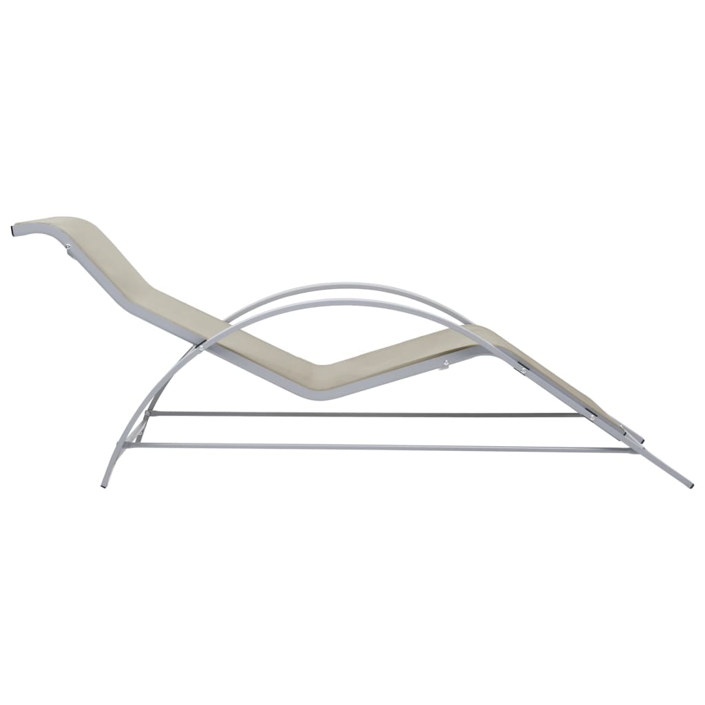 Sun loungers with table, 2 pcs., cream, aluminium