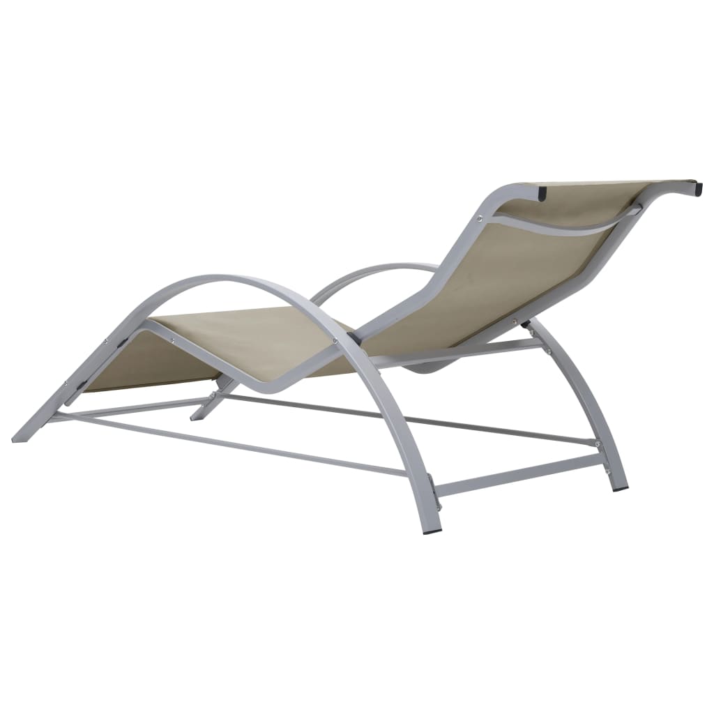 Sun loungers with table, 2 pcs., cream, aluminium