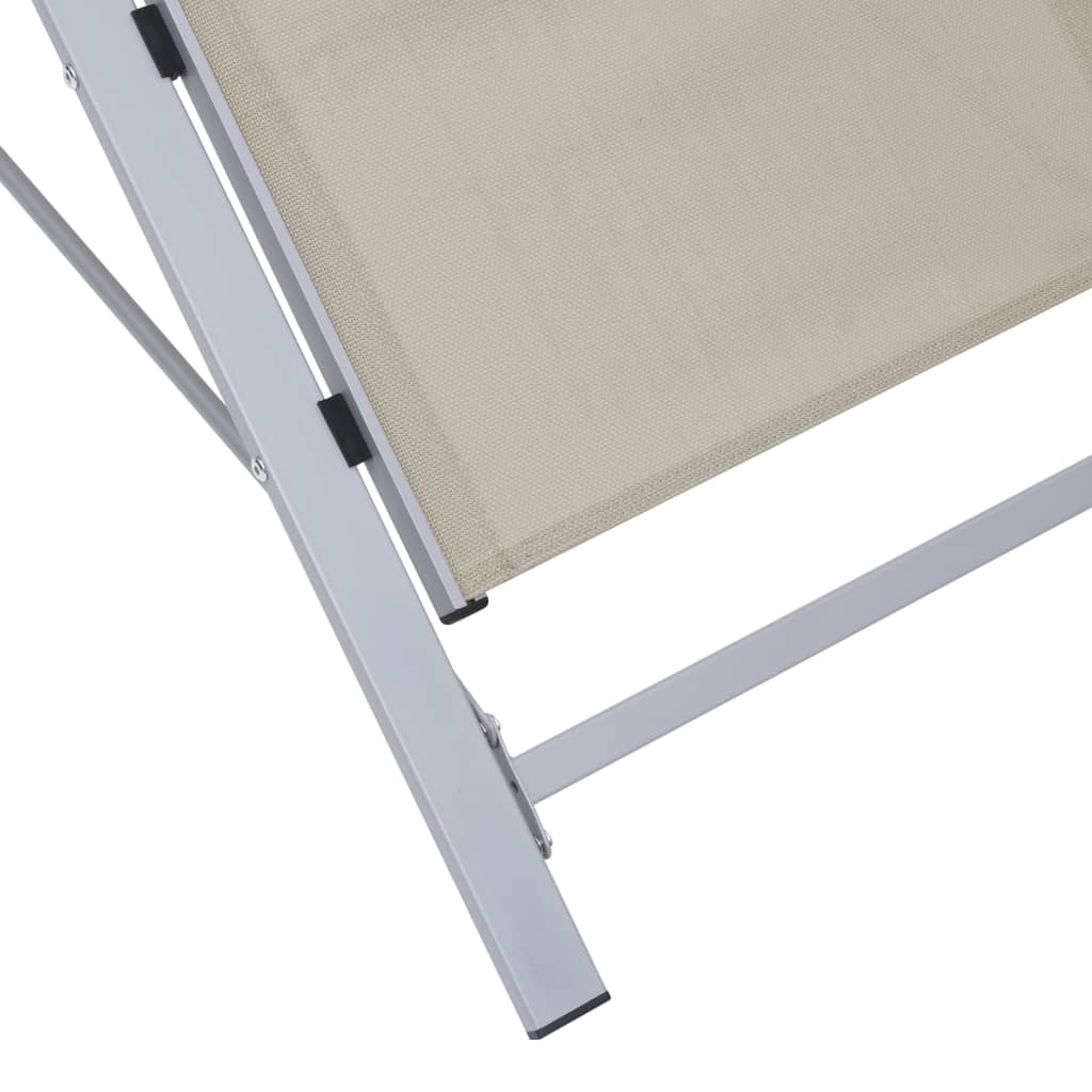 Sun loungers with table, 2 pcs., cream, aluminium
