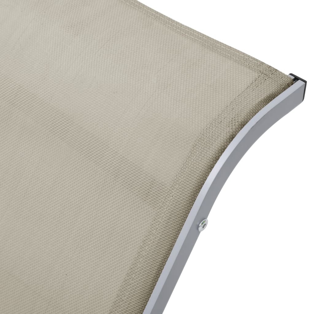 Sun loungers with table, 2 pcs., cream, aluminium
