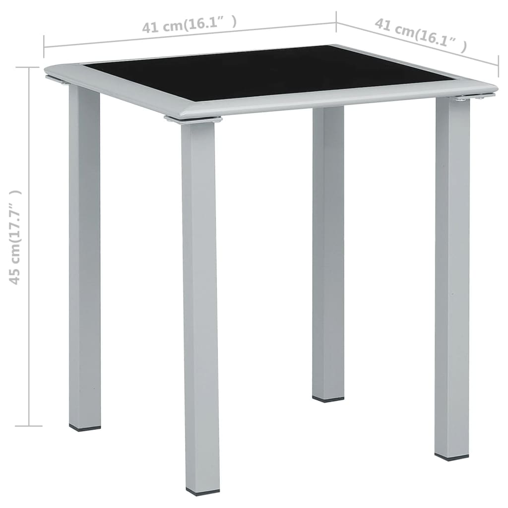 Garden table, black/silver, 41x41x45cm, steel and glass