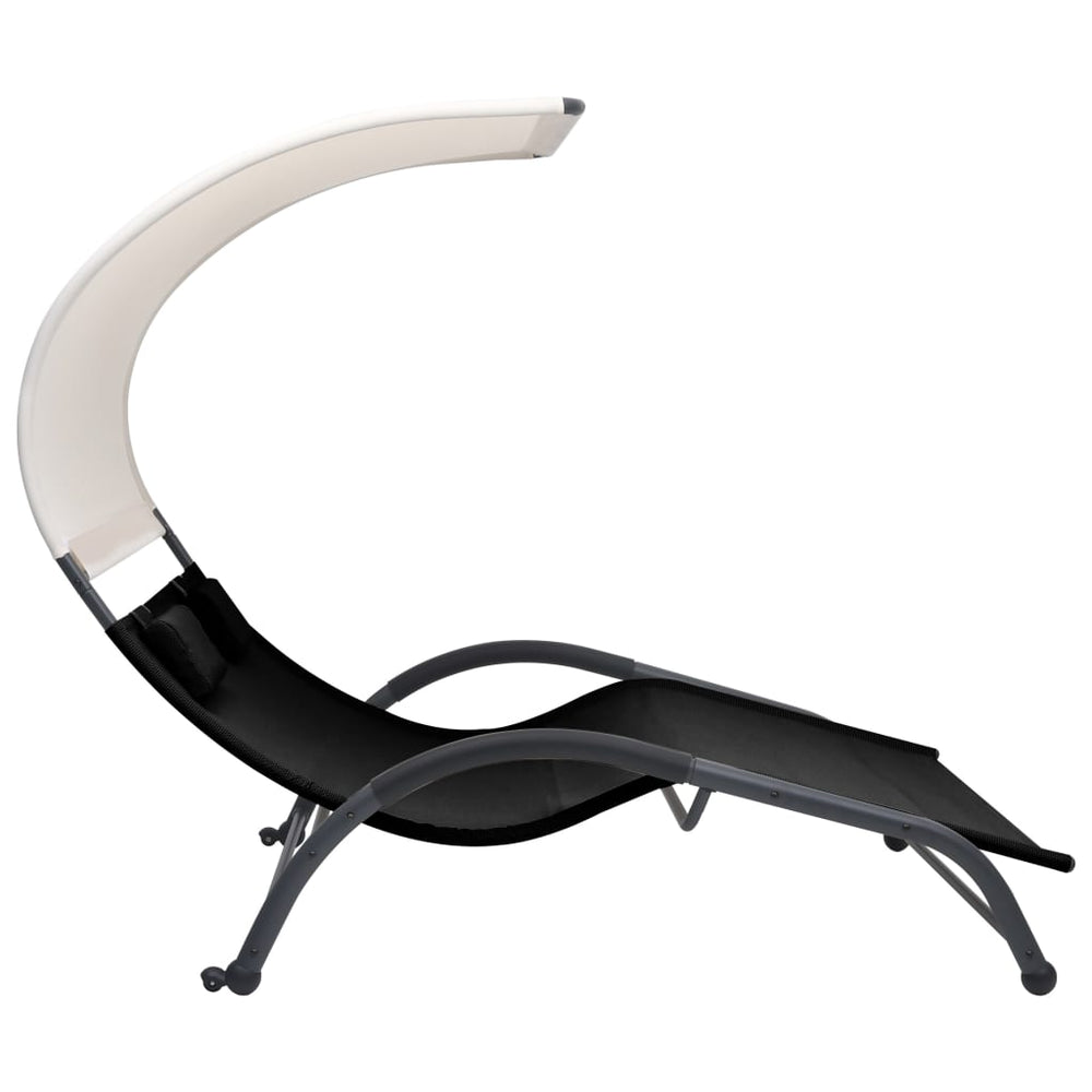 Double sun lounger with canopy, black, textilene