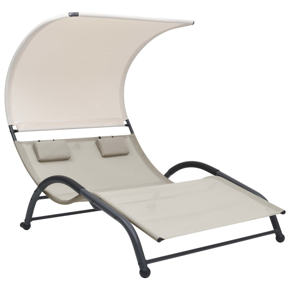 Double sun lounger with canopy, cream, textilene