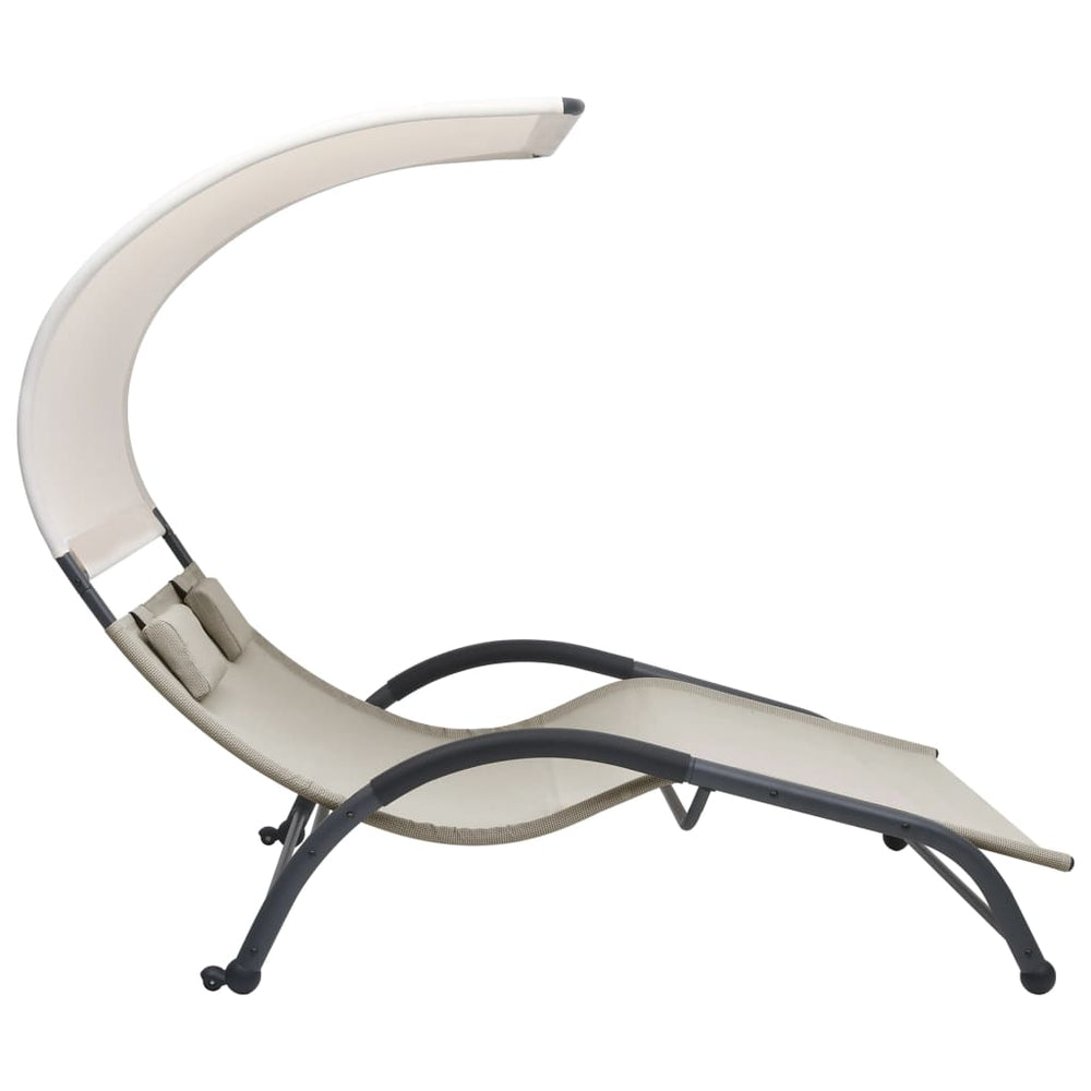 Double sun lounger with canopy, cream, textilene