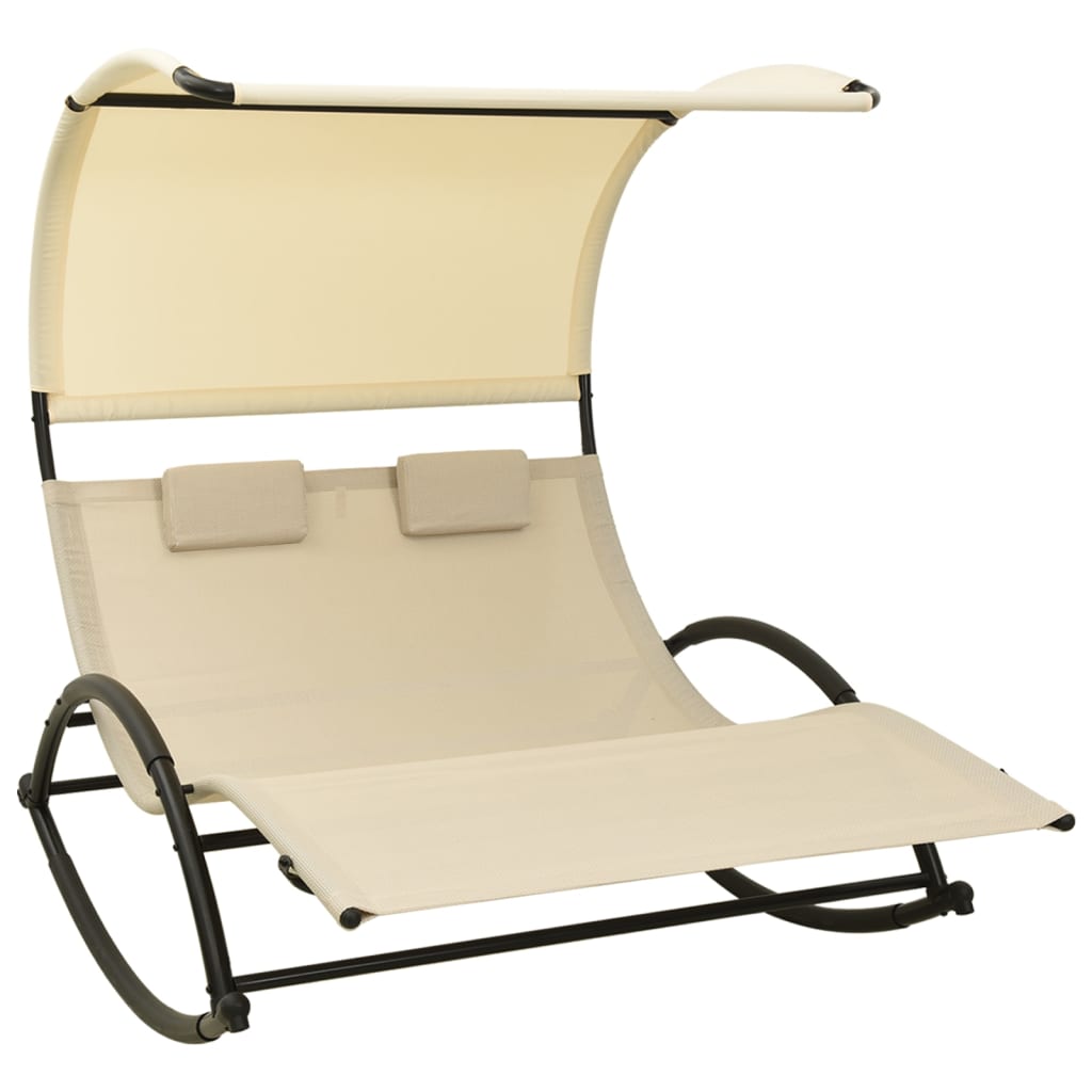 Double sun lounger with canopy, cream, textilene