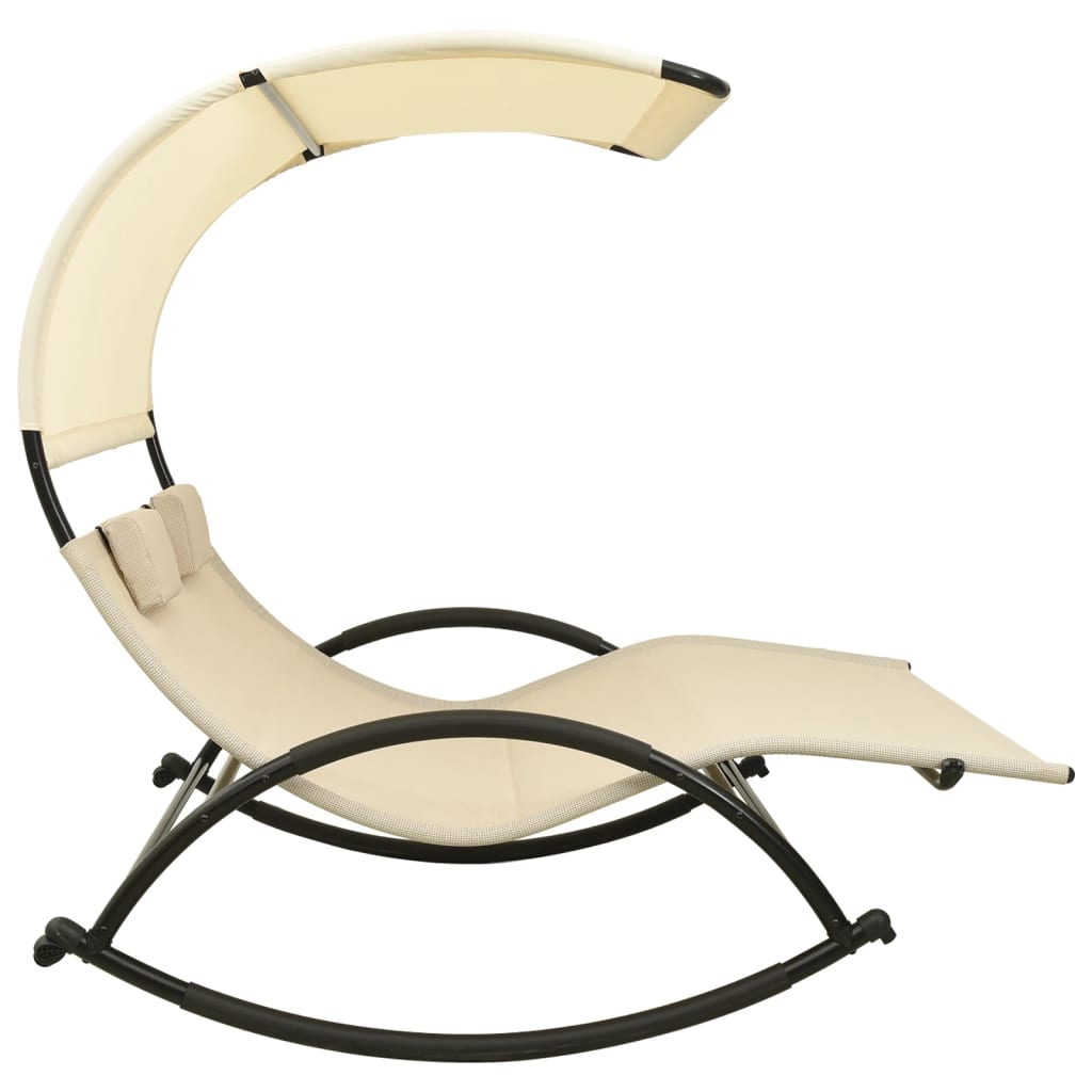 Double sun lounger with canopy, cream, textilene