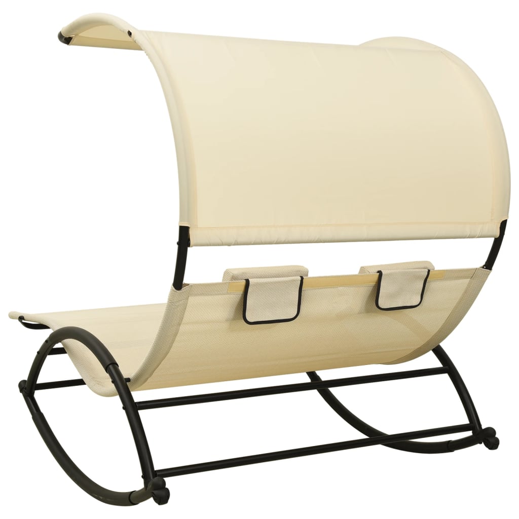 Double sun lounger with canopy, cream, textilene