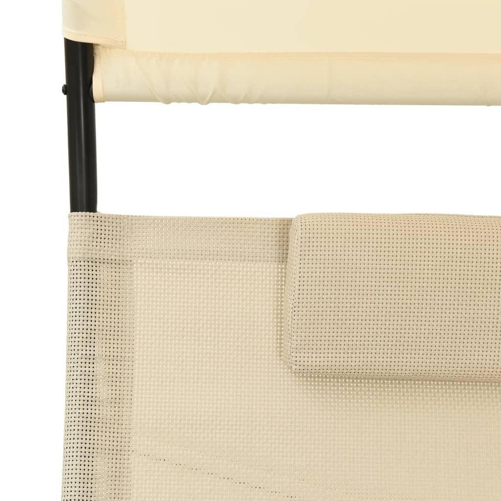 Double sun lounger with canopy, cream, textilene