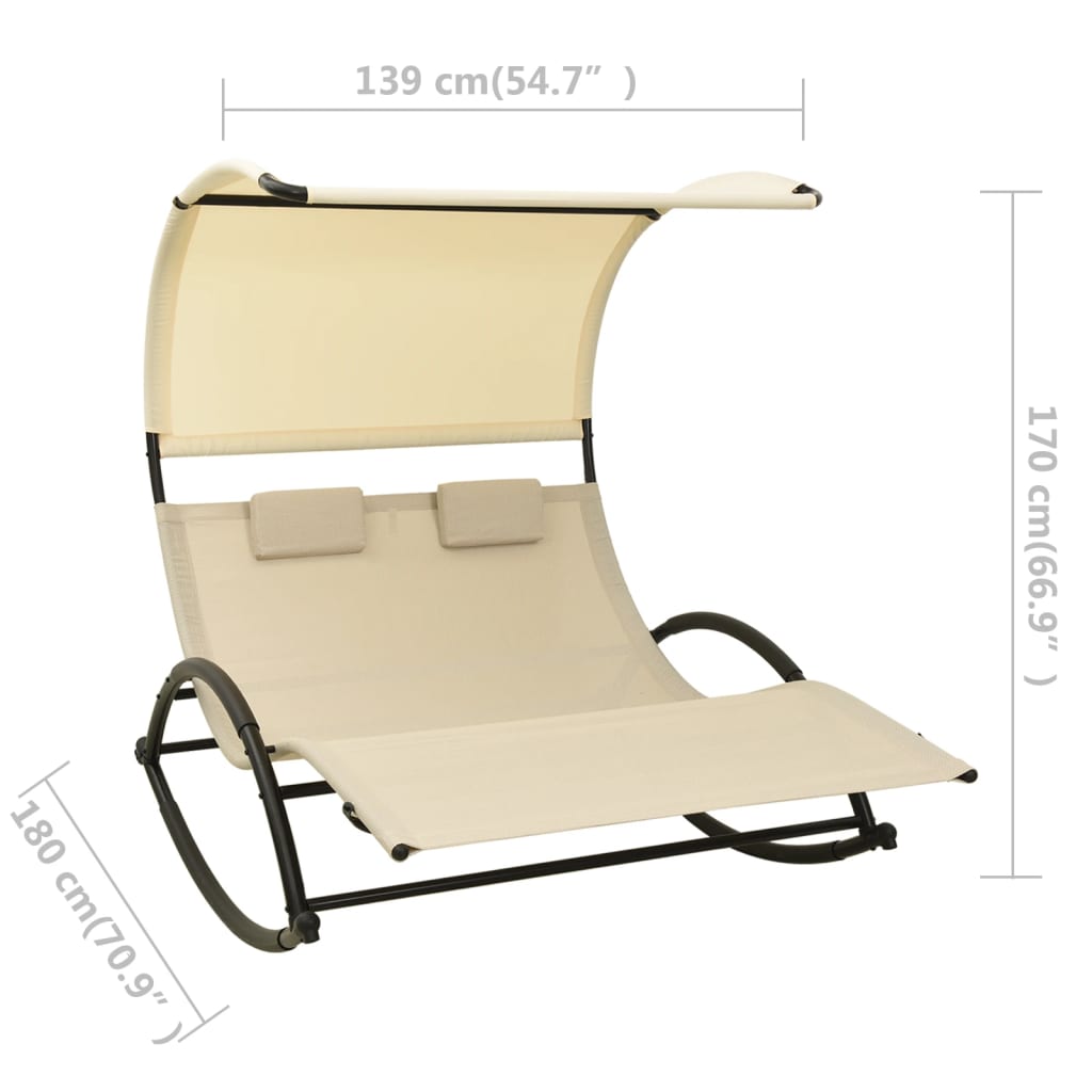 Double sun lounger with canopy, cream, textilene
