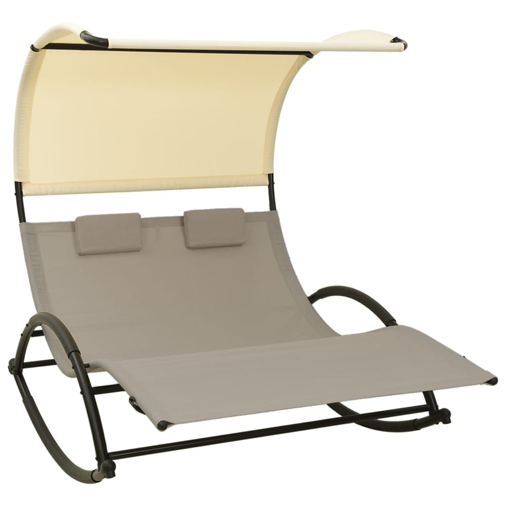 Two-seater sun lounger, taupe and cream, textilene