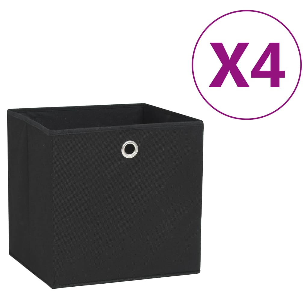 Storage boxes, 4 pcs., black, 28x28x28cm, non-woven fabric