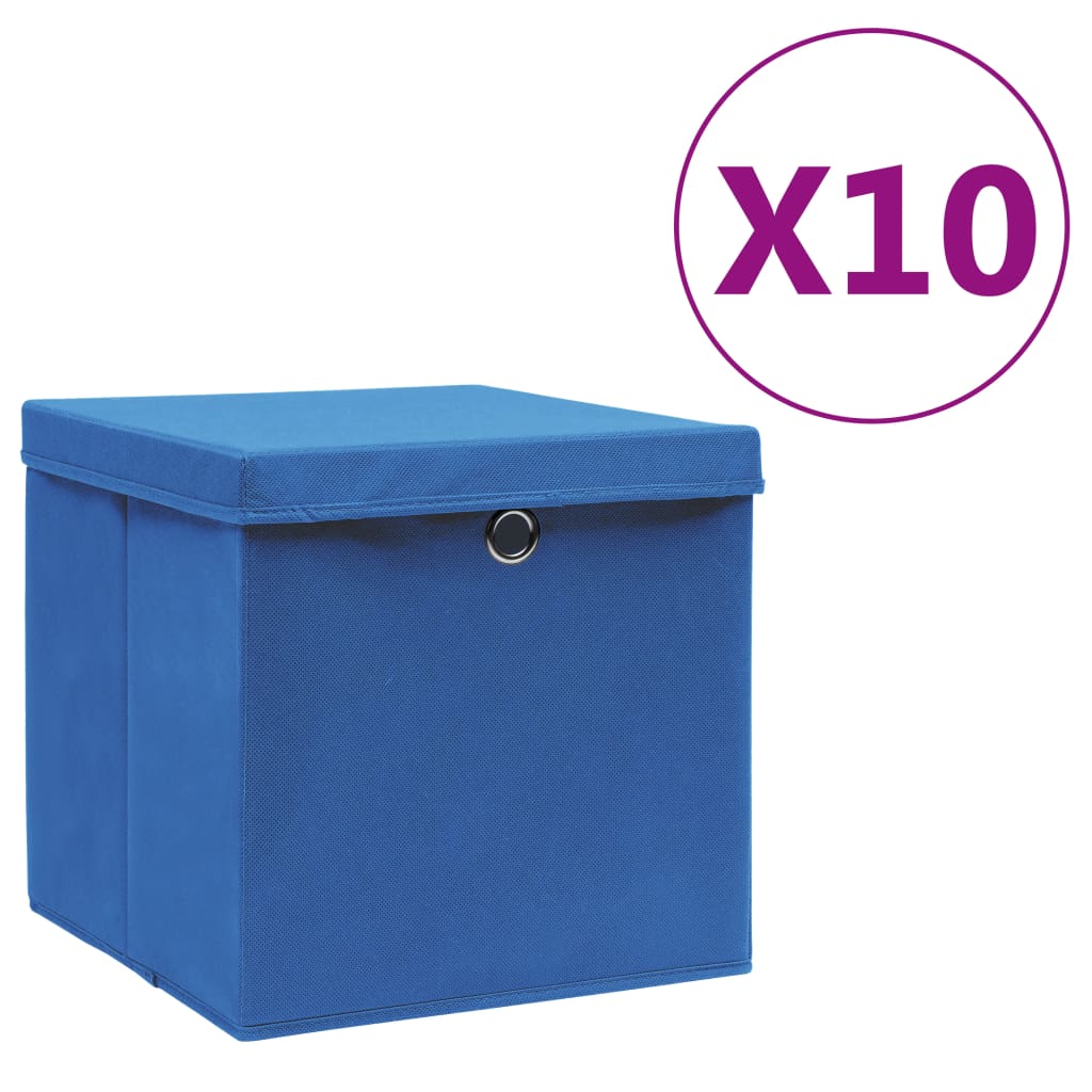 Storage boxes with lids, 10 pcs, blue, 28x28x28cm