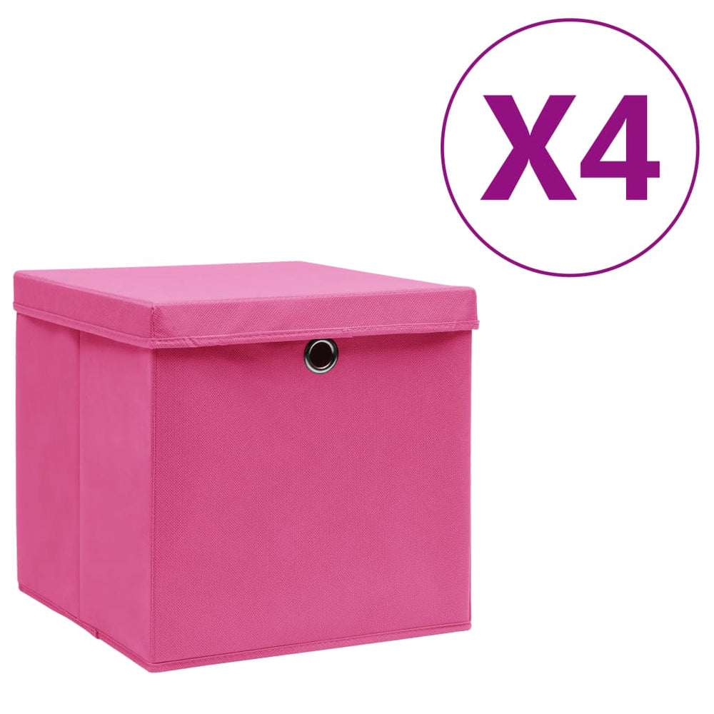 Storage boxes with lids, 4 pcs, pink, 28x28x28cm