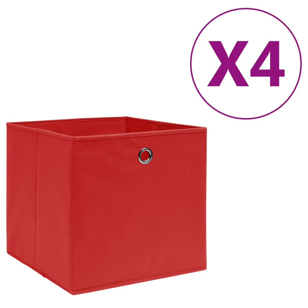 Storage Boxes, 4pcs, Red, 28x28x28cm, Non-Woven Fabric