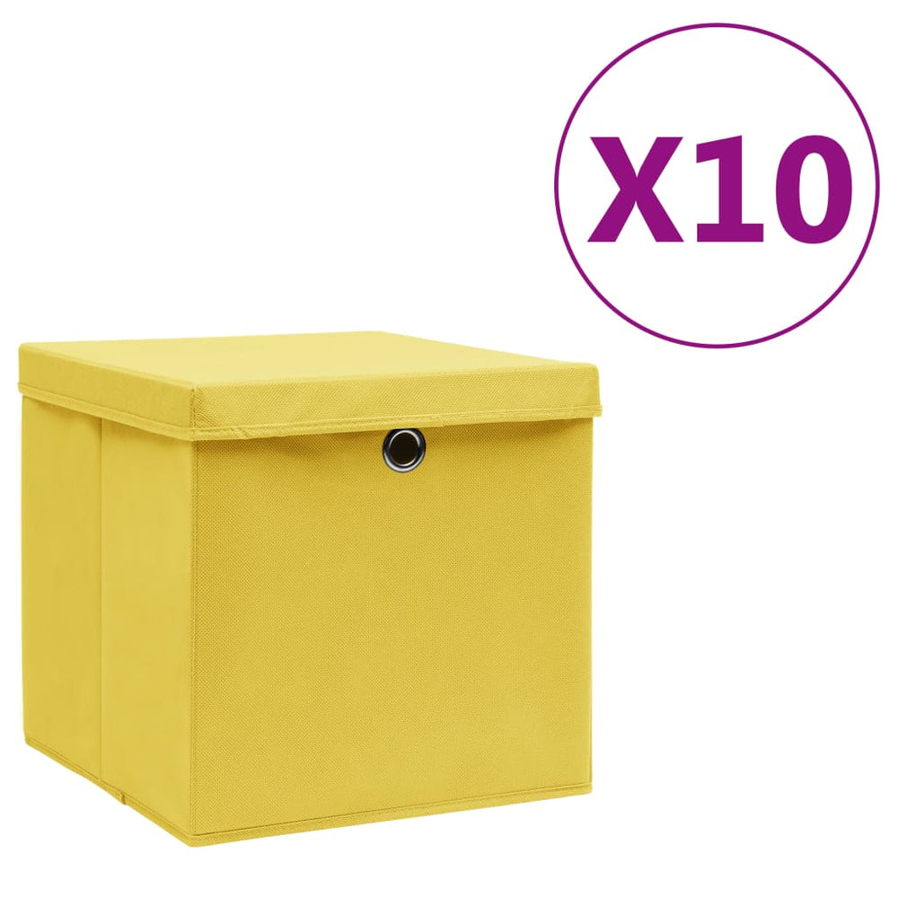 Storage boxes with lids, 10 pcs., yellow, 28x28x28cm