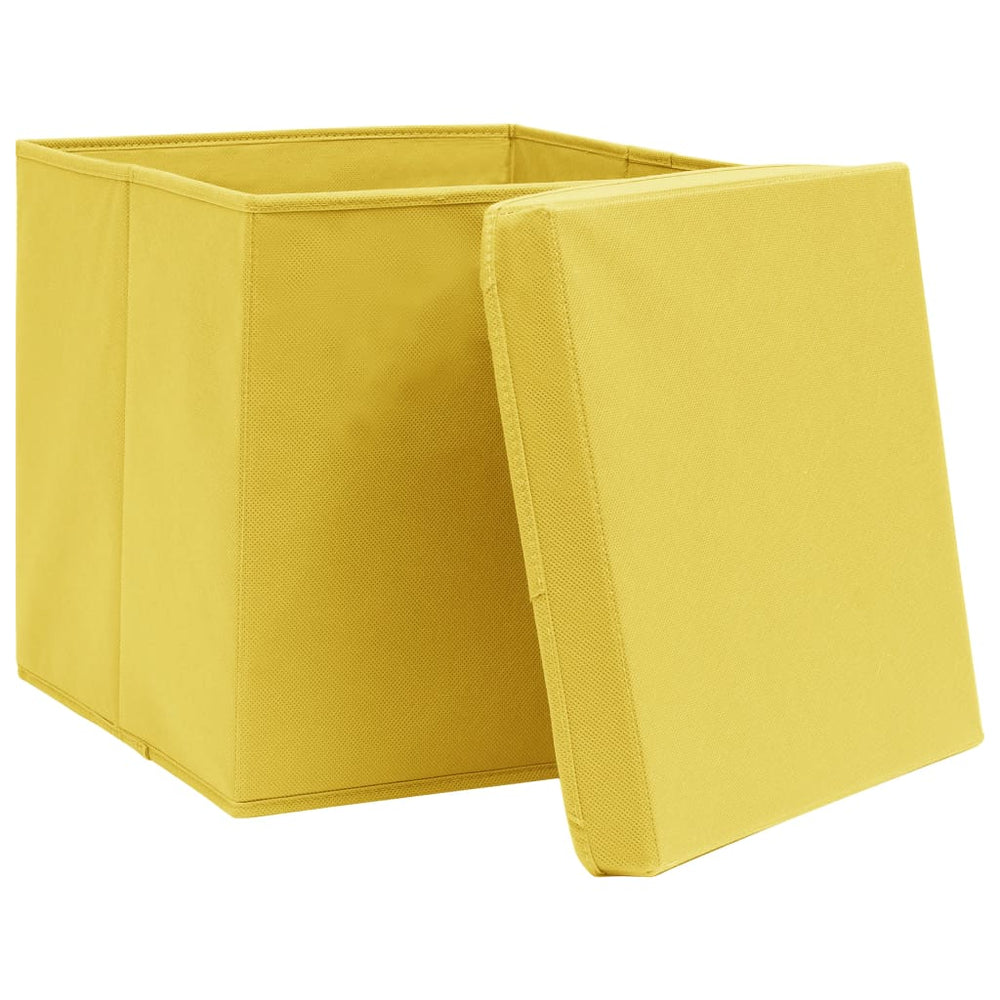 Storage boxes with lids, 10 pcs., yellow, 28x28x28cm