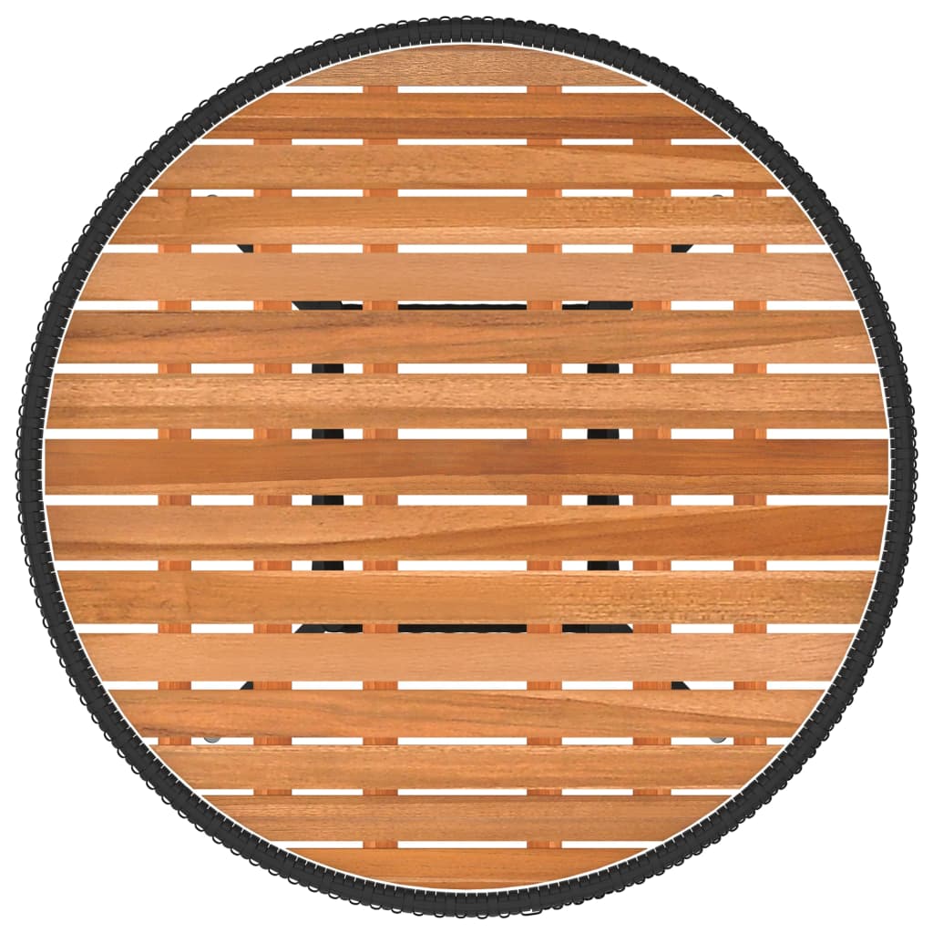 Garden table, black, 70cm diameter, polyrattan and acacia
