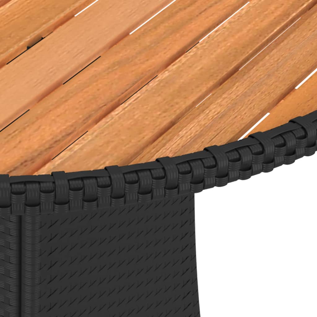 Garden table, black, 70cm diameter, polyrattan and acacia