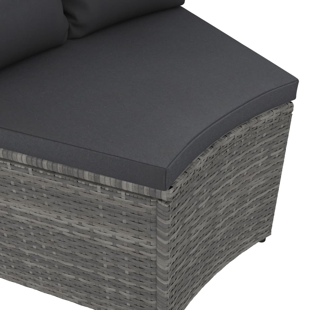 Garden lounge set with cushions, 2-piece, grey, poly rattan