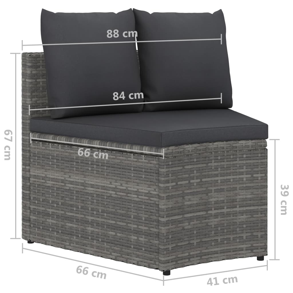 Garden lounge set with cushions, 2-piece, grey, poly rattan