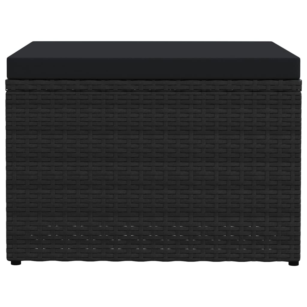 Garden footrest with cushion, black, poly rattan