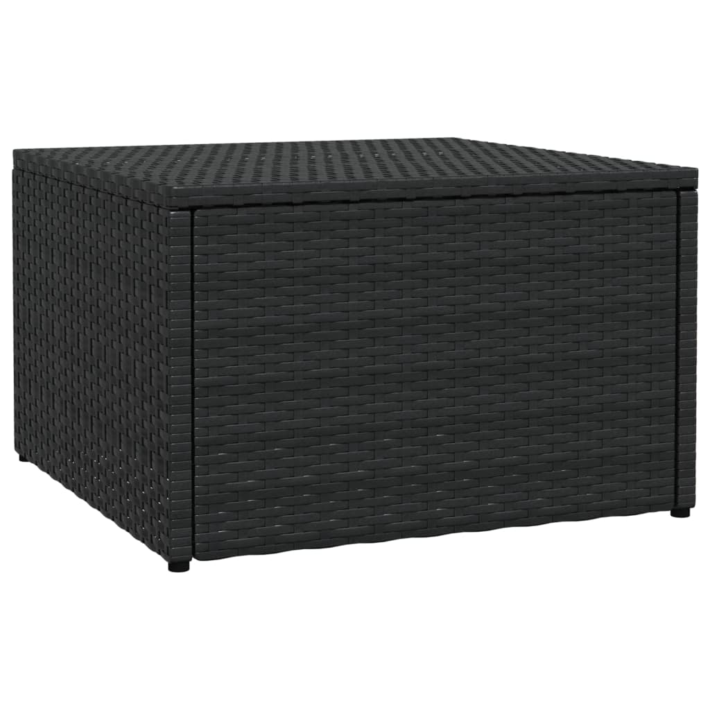 Garden footrest with cushion, black, poly rattan
