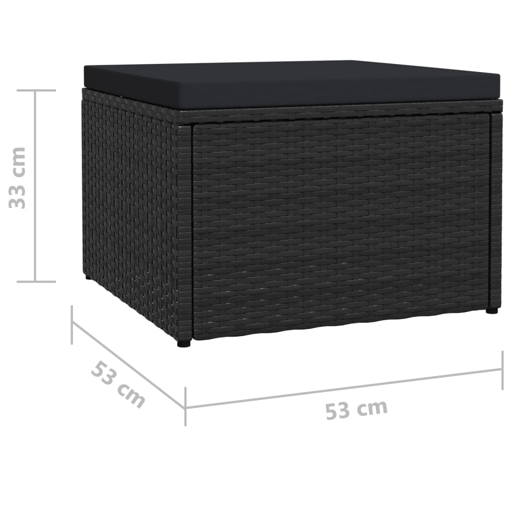 Garden footrest with cushion, black, poly rattan