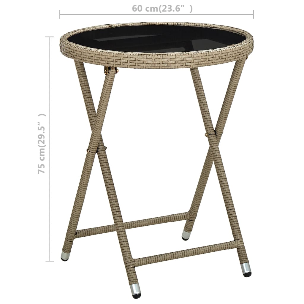 Coffee table, sand, 60cm, polyrattan/tempered glass