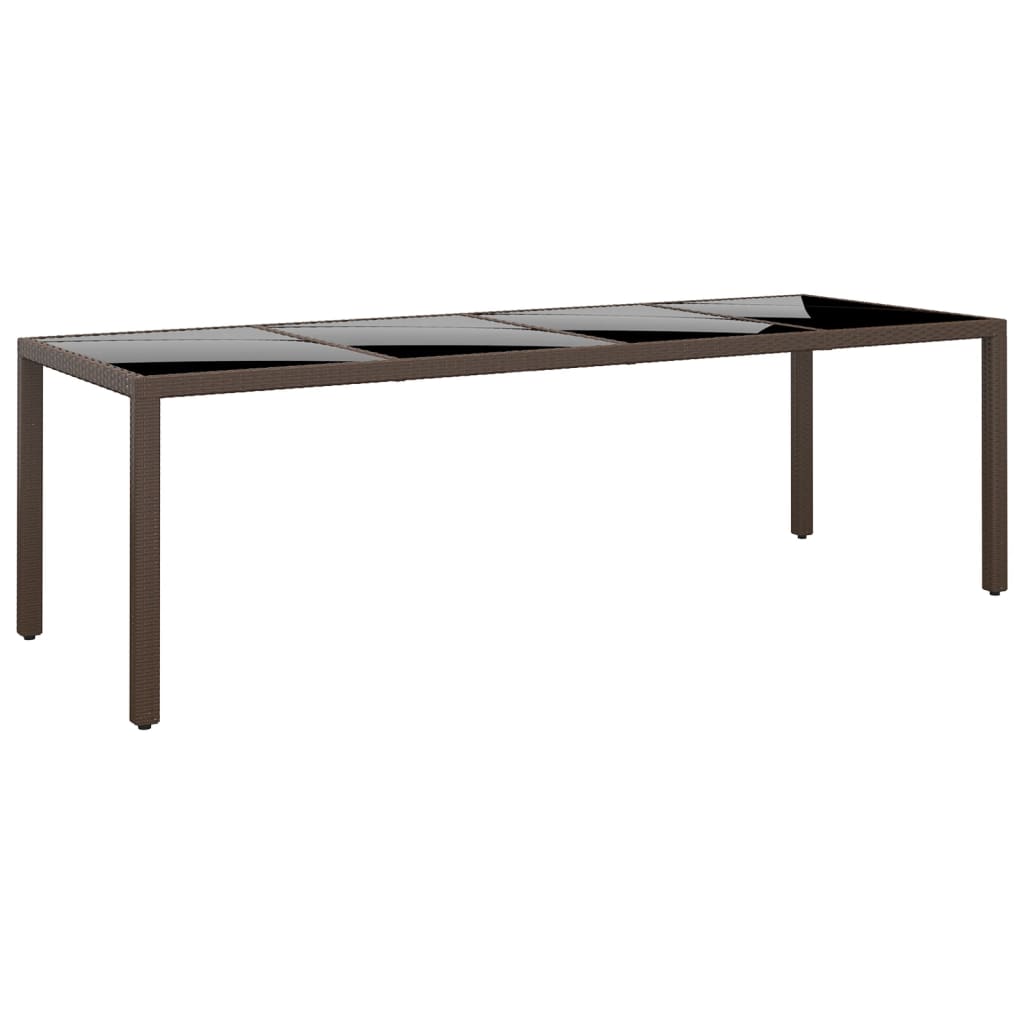 Garden table with glass top, brown, polyrattan