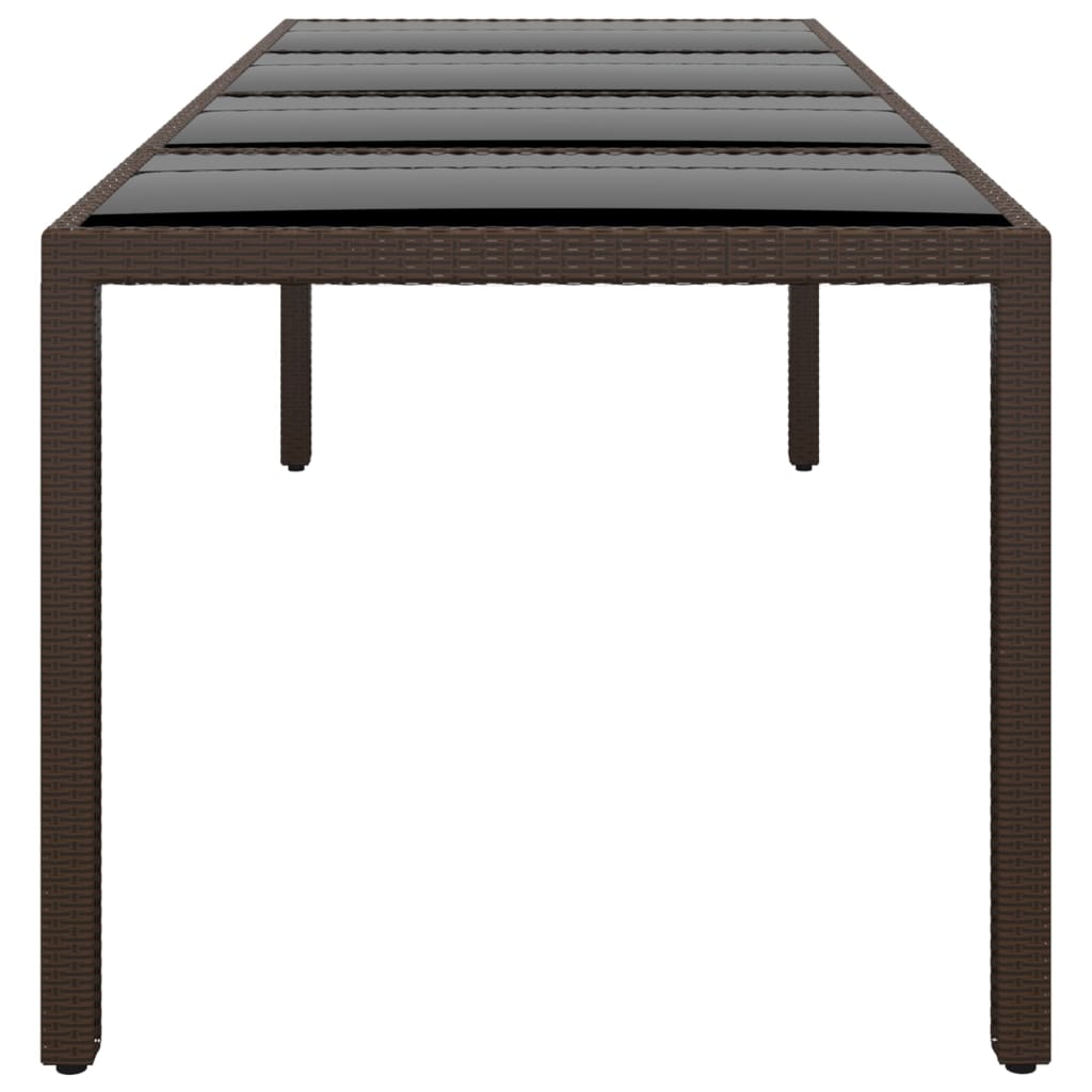 Garden table with glass top, brown, polyrattan