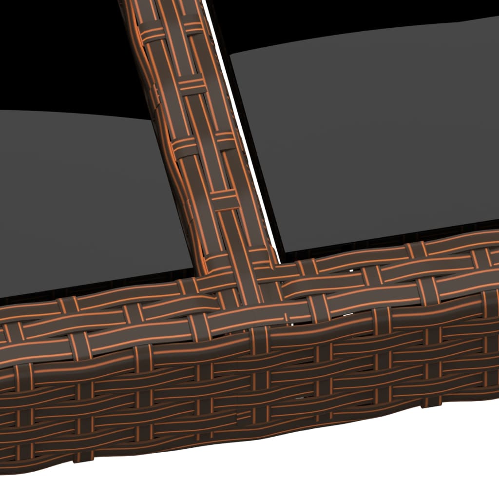 Garden table with glass top, brown, polyrattan