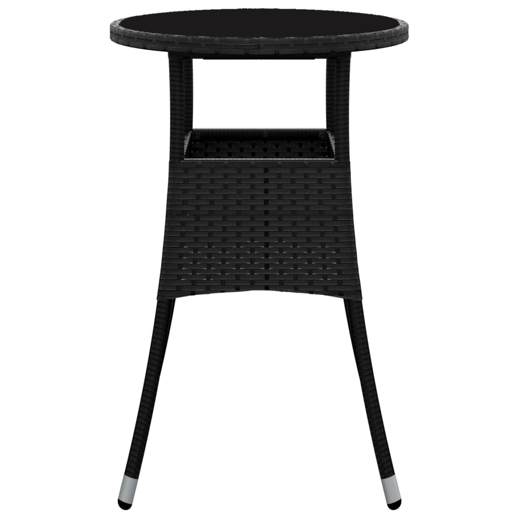 Garden table, black, 60x75cm, tempered glass/poly rattan