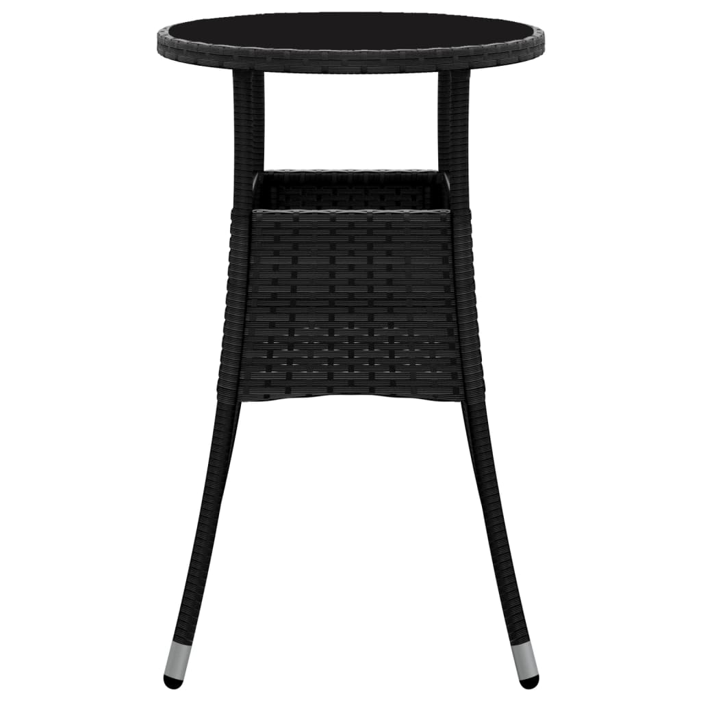 Garden table, black, 60x75cm, tempered glass/poly rattan