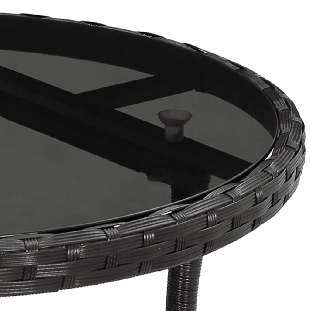Garden table, black, 60x75cm, tempered glass/poly rattan