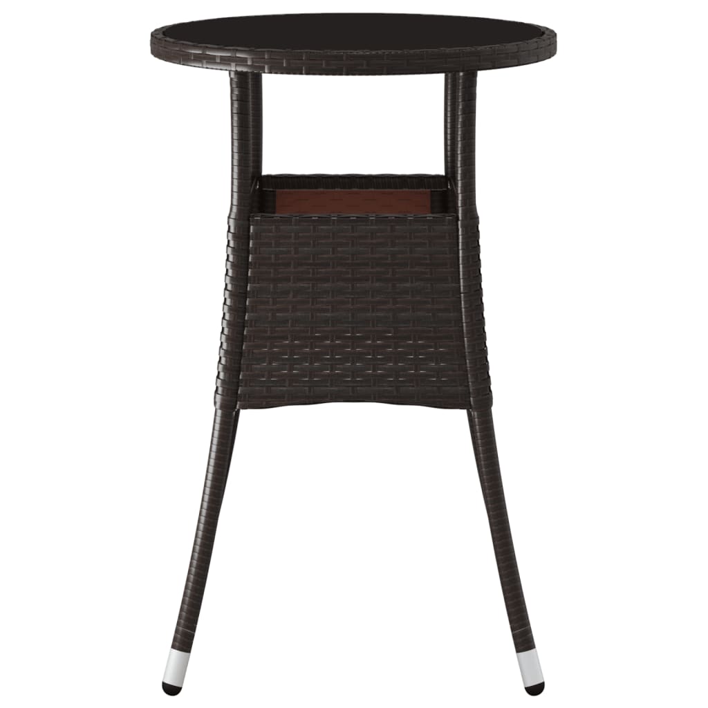 Garden table, brown, 60x75cm, tempered glass/poly rattan