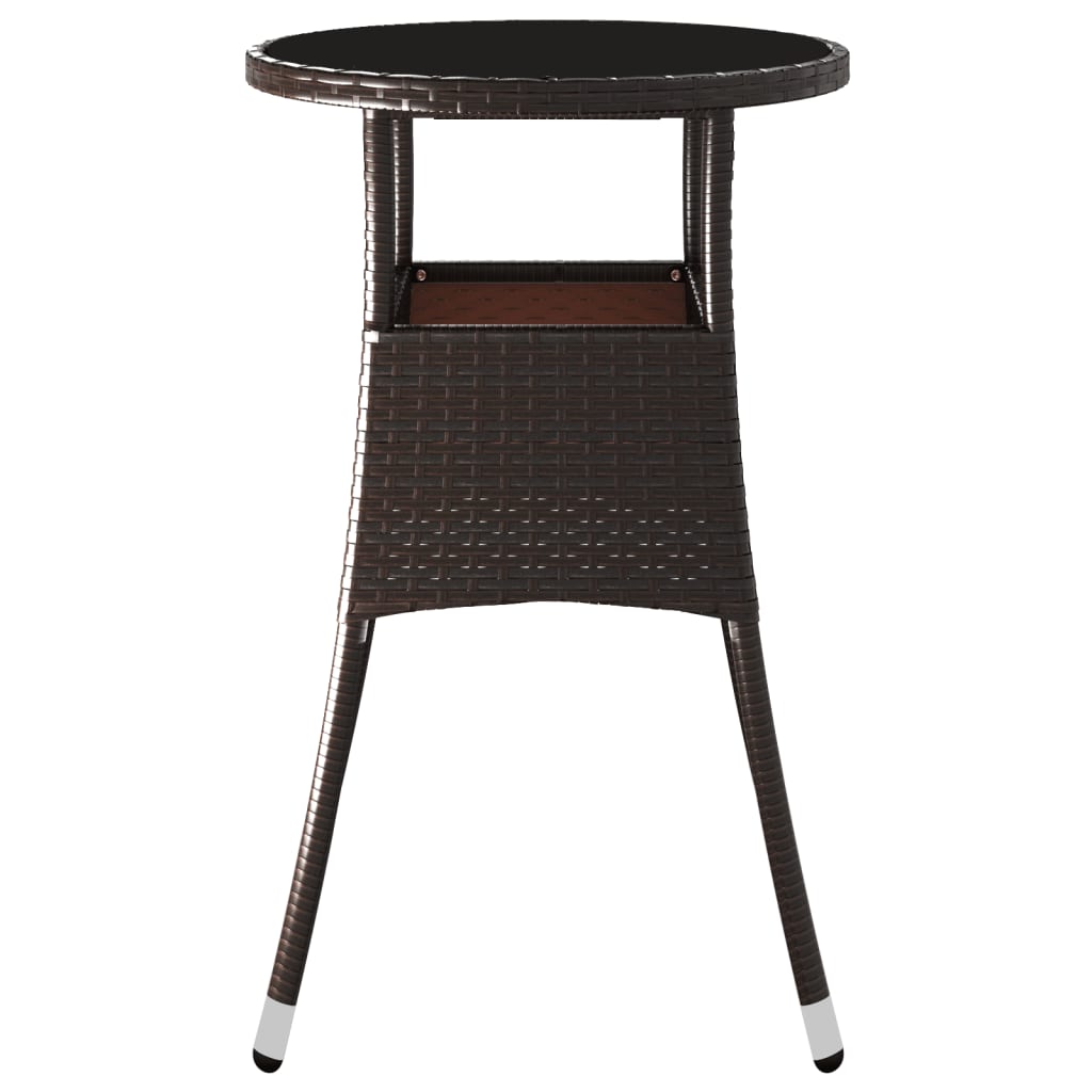 Garden table, brown, 60x75cm, tempered glass/poly rattan