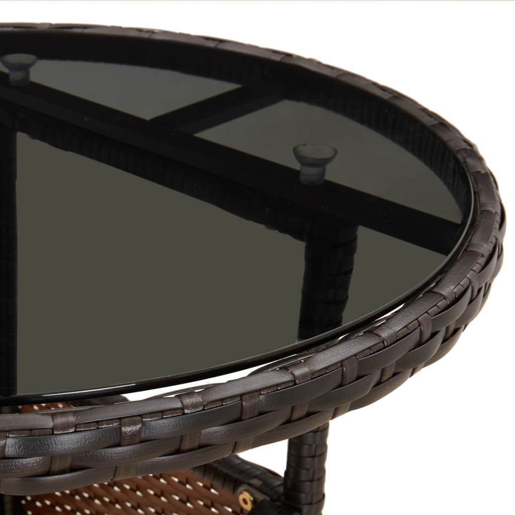 Garden table, brown, 60x75cm, tempered glass/poly rattan
