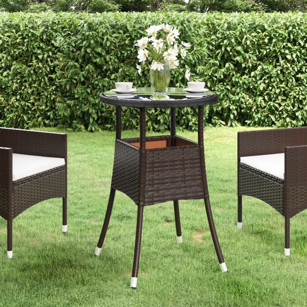 Garden table, brown, 60x75cm, tempered glass/poly rattan