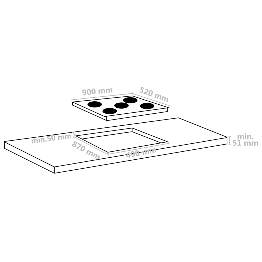 Ceramic hob with 5 burners, touch control, 8500W
