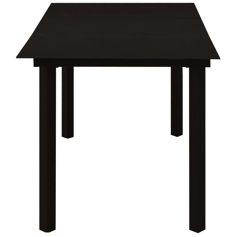 Sodo valgomojo stalas, juodas, 150x80x74cm, plienas ir stiklas