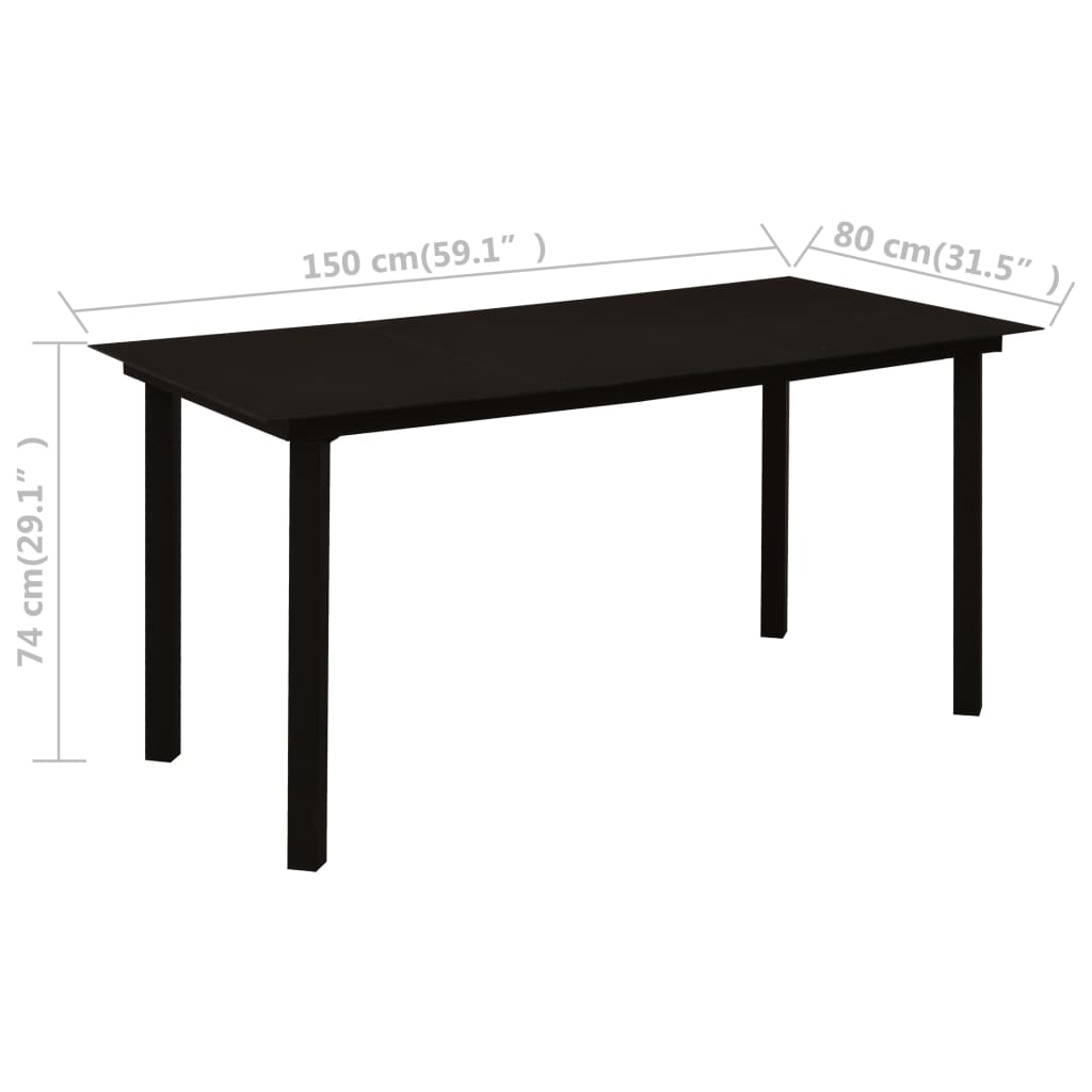 Sodo valgomojo stalas, juodas, 150x80x74cm, plienas ir stiklas