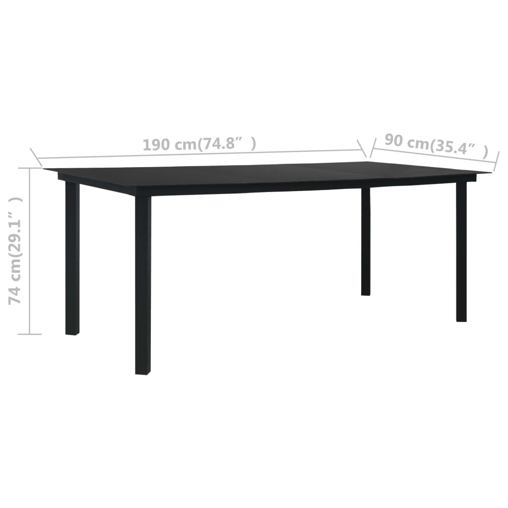 Sodo valgomojo stalas, juodas, 190x90x74cm, plienas ir stiklas