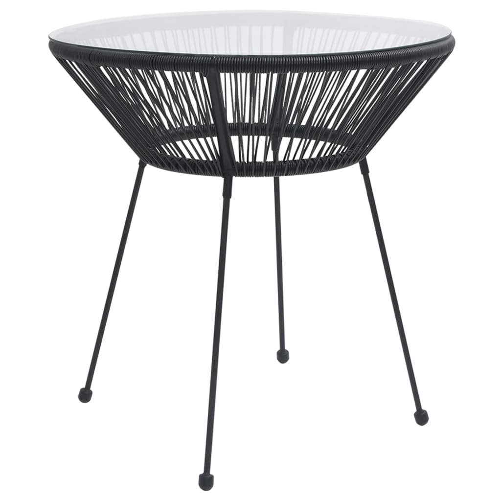 Sodo valgomojo stalas, juodas, 70x74cm, ratanas ir stiklas