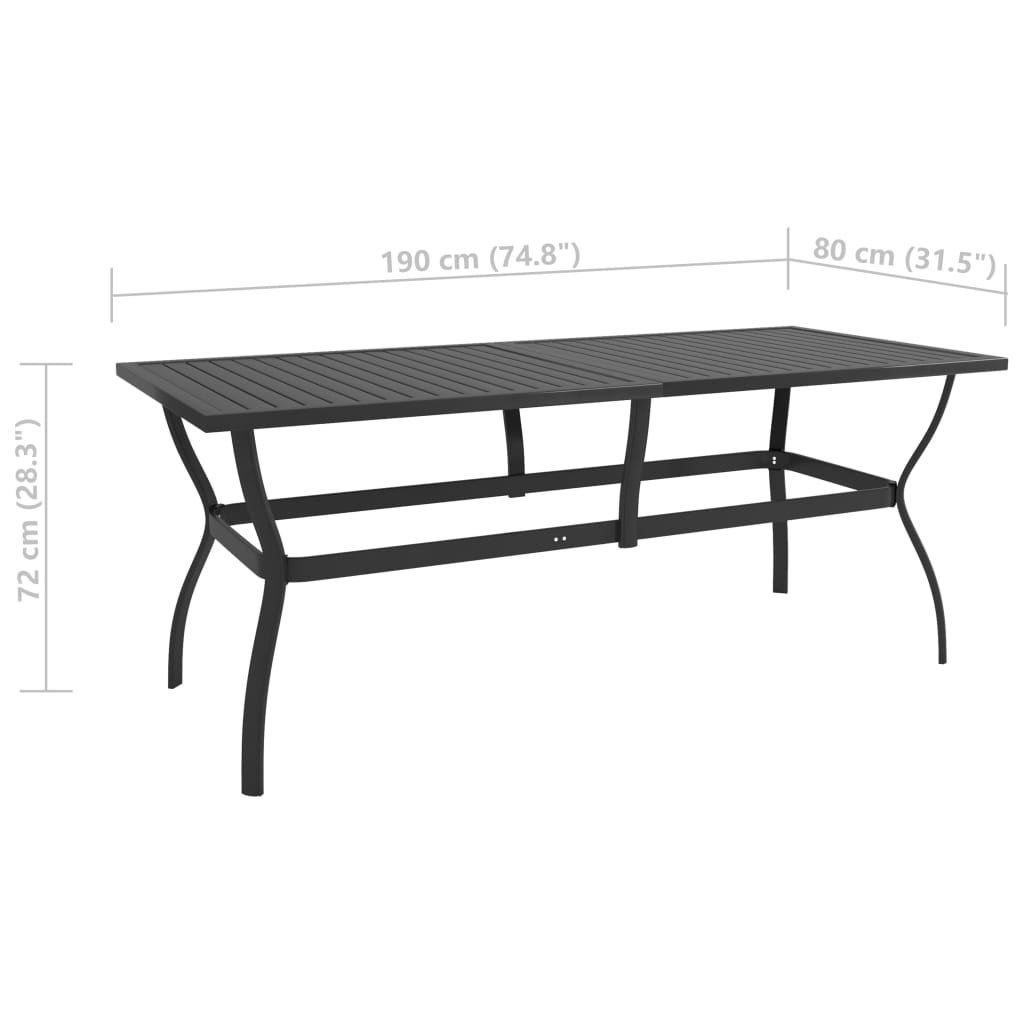 Sodo stalas, antracito spalvos, 190x80x72cm, plienas