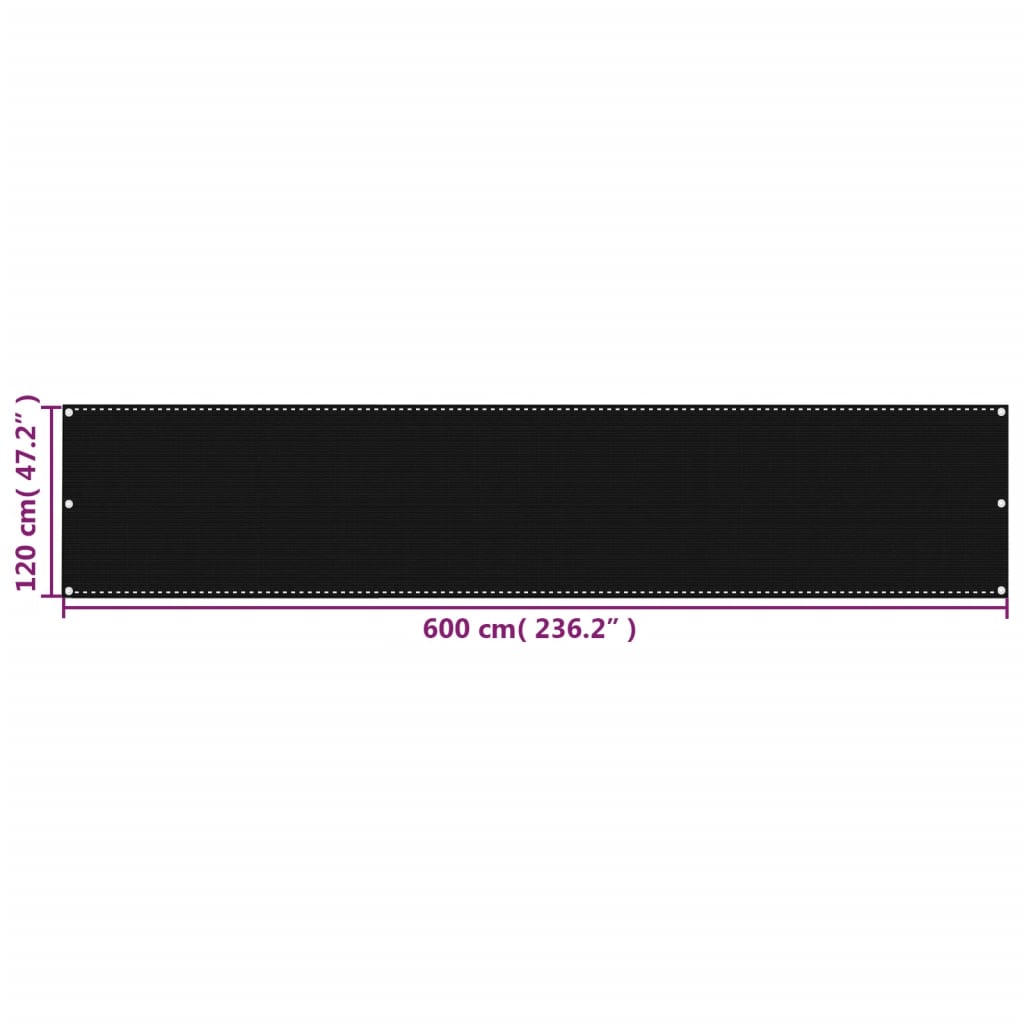 Balkona starpsiena, melna, 120x600cm, HDPE