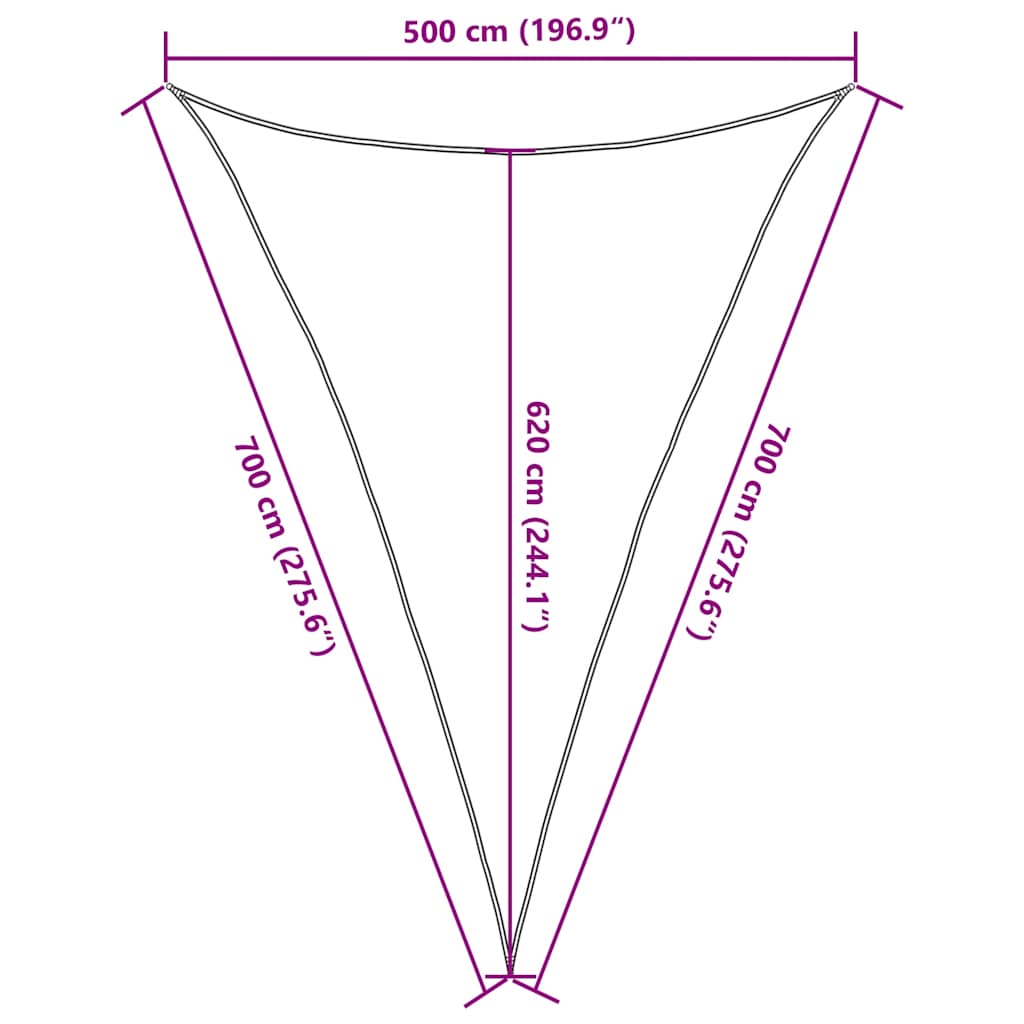 Sun shade sail, dark green, 5x7x7m, HDPE, 160g/m²