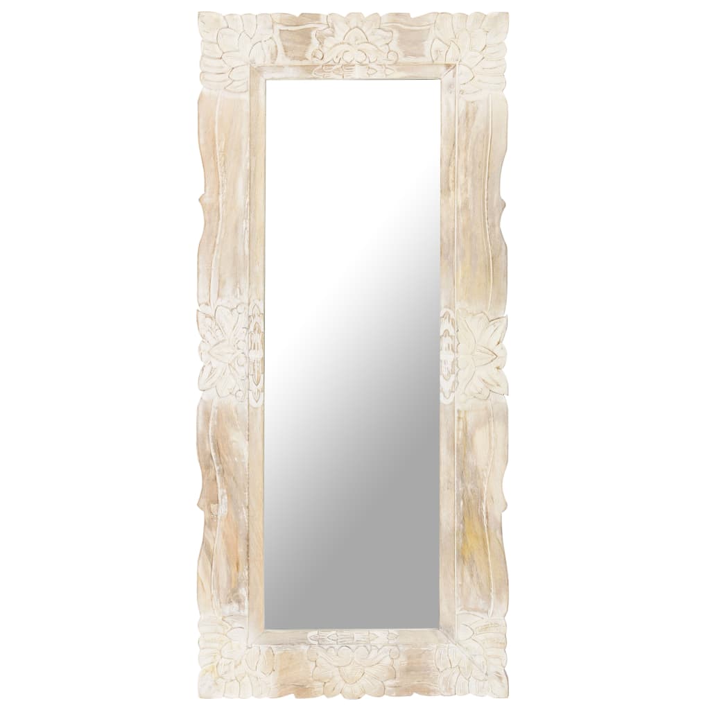 Mirror, white, 110x50cm, solid mango wood