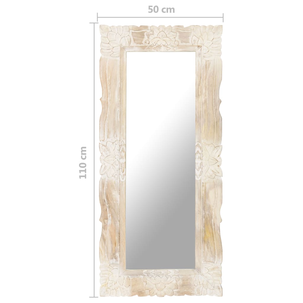 Mirror, white, 110x50cm, solid mango wood
