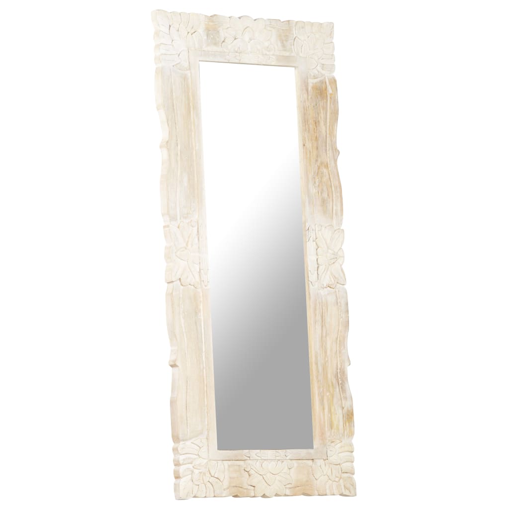 Mirror, white, 110x50cm, solid mango wood