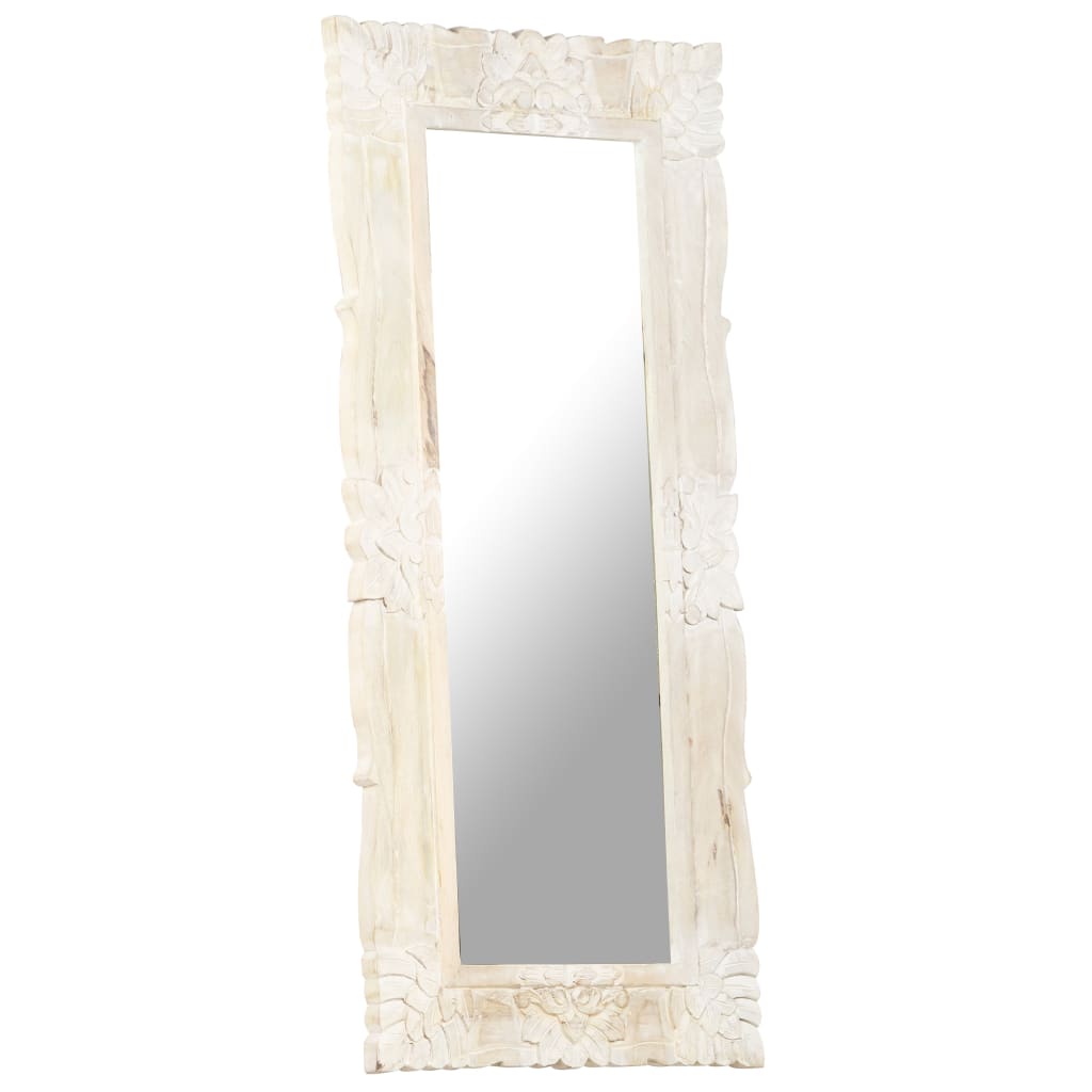 Mirror, white, 110x50cm, solid mango wood